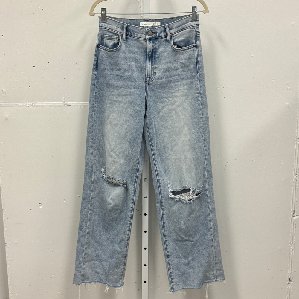 Altar'd State High Rise Wide Leg Distressed Jeans Light Wash Raw Hem W26